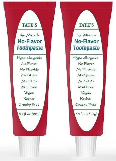 [Australia] - Tate's No Flavor Toothpaste Fluoride-Free, All-Natural Ingredients,Cavity Protection, Whitening & Antiplaque for Sensitive Teeth, Bad Breath,Strengthens Enamel for Adults & Kids (Pack of 2) No Flavor Toothpaste- Pack of 2 