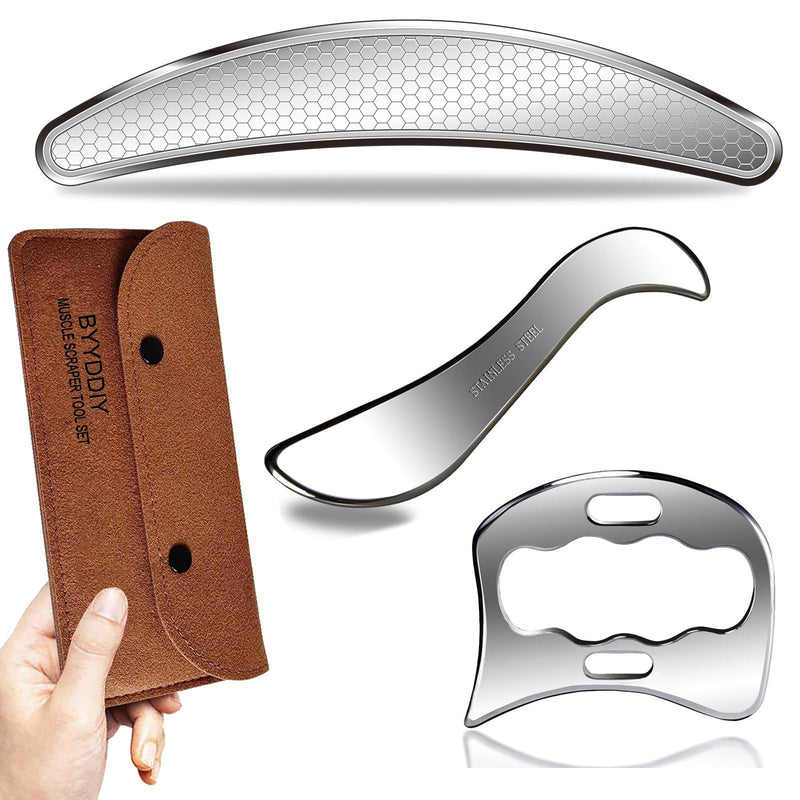 3 in 1 304Stainless Steel Muscle Scraper Tools Set,Scraping Massage Tools for Physical Therapy,Derma Edge Massage Tool & GuaSha Massage Scraper Tool,IASTM Tools,Guasha Tool for Body SDC1