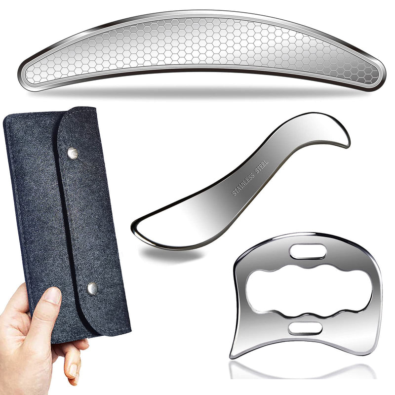 [Australia] - 3 in 1 Stainless Steel Muscle Scraper Tools Set,Scraping Massage Tools,Derma Edge Massage Tool & GuaSha Massage Scraper Tool,IASTM Tools,Guasha Tool for Body 4 Piece Set 