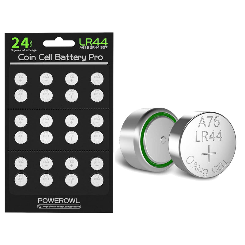 [Australia] - POWEROWL LR44 Batteries 24 Count, High Capacity AG13 357 303 SR44 L1154F A76 Premium Alkaline Battery 1.5V Button Coin Cell Batteries 24P 