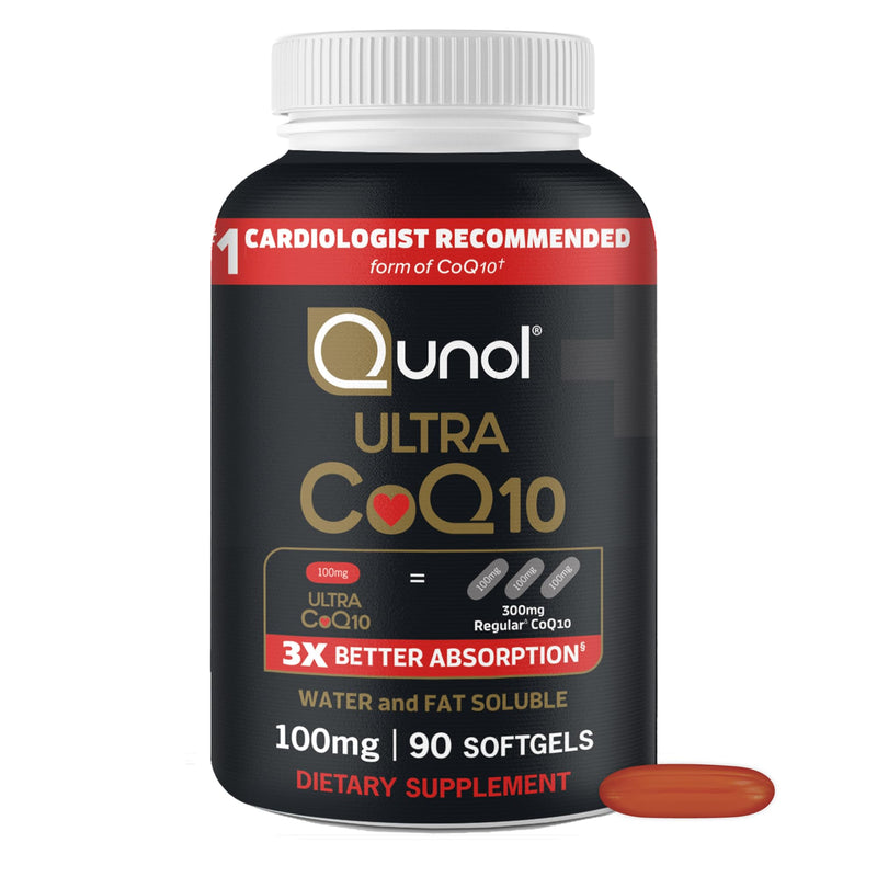 Qunol Ultra CoQ10 100mg, 3X Better Absorption, Antioxidant, 90 Softgels | #1 Cardiologist Recommended Supplement for Heart Health, Coenzyme Q10 Supplement to support Vascular Health & Cellular Energy 90 Count (Pack of 1)