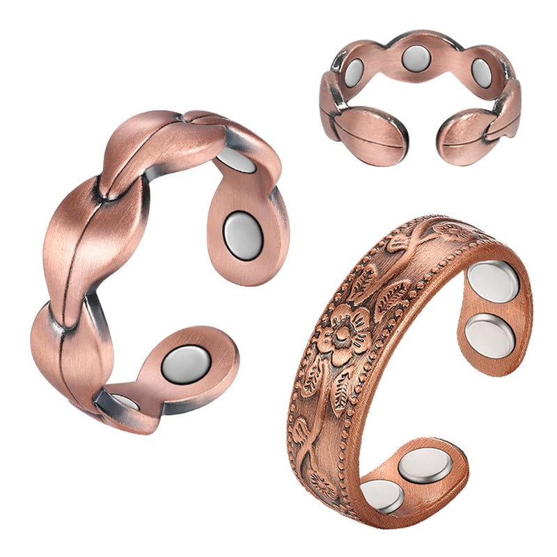 [Australia] - Vicmag Copper Magnetic Ring for Women, Copper Ring Ladies Fingers Thumb 100% Solid Pure Copper Jewelry Gift Adjustable Rose Gold+Copper Flower 