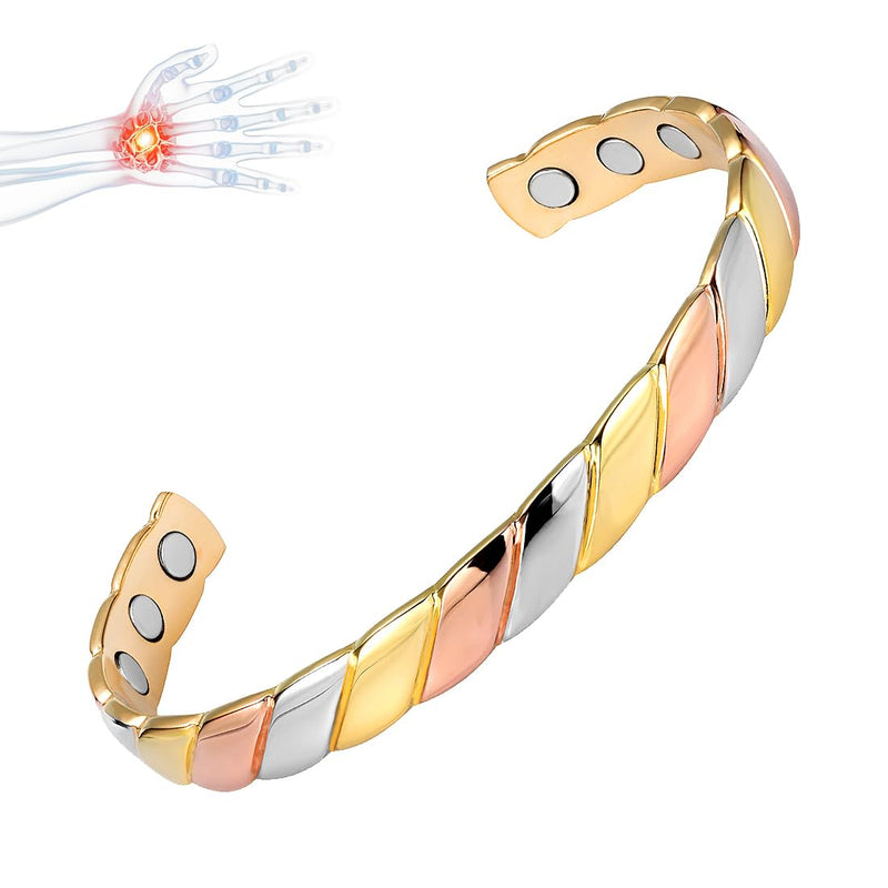 [Australia] - Vicmag Copper Bracelet for Women Men Magnetic Bracelet with Ultra Strength Magnets 100% Solid Pure Copper Gift (Tricolor) D-Tricolor 