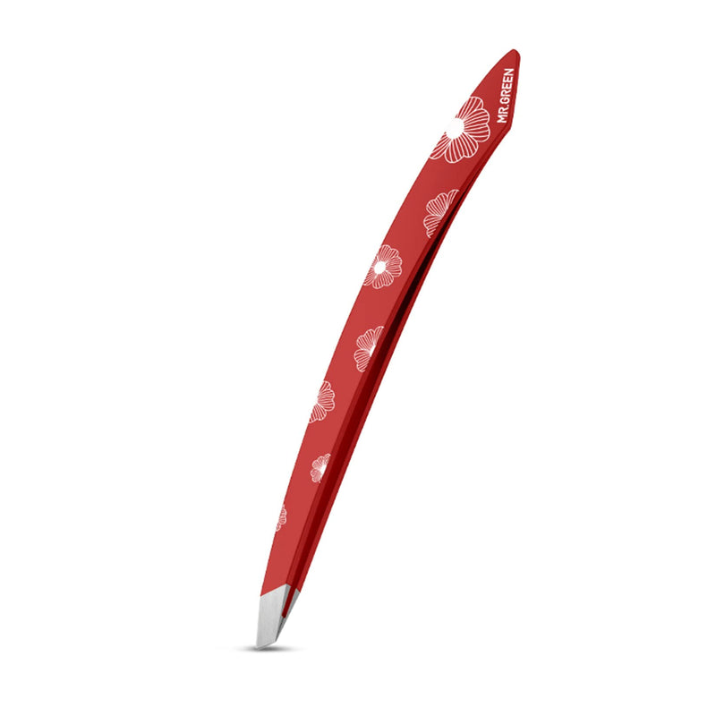 MR.GREEN Curve Handle Eyebrows Tweezers Professional Fine Hairs Removal Puller Makeup Tools Stainless Steel Beauty Clips Removal (Red) Red