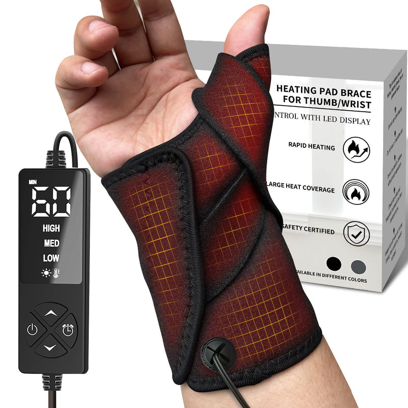 [Australia] - Hand Heating Pad for CMC Joint Thumb Arthritis, Heated Wrap Brace Splint Provides Support and Compression for Right Left Hand. Helps Men Women with Carpal Tunnel Relief, Wrist Pain, Tendonitis L/XL Black 
