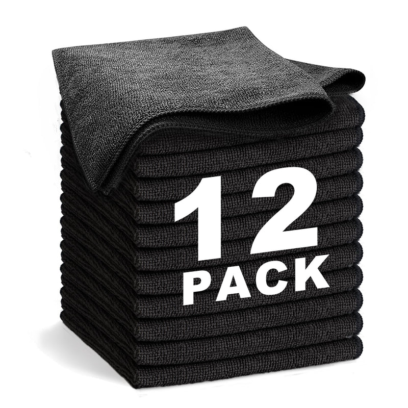 [Australia] - Black Microfiber Cleaning Cloth 13"x13", Ultra Soft Absorbent Microfiber Cleaning Rags for Housekeeping Cleaning Supplies, Lint Free Reusable Cleaning Cloths for House Washable, Pack of 12 Black 