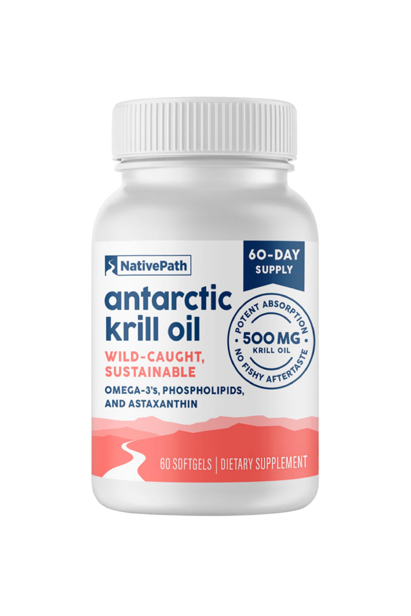 [Australia] - NativePath Antarctic Krill Oil - Wild-Caught Omega 3 Krill Oil 500mg Softgels with EPA, DHA and Astaxanthin - Omega 3 Supplement for Joint, Heart, Brain and Immunity - 60 ct - No Fishy Aftertaste 60 Count (Pack of 1) 