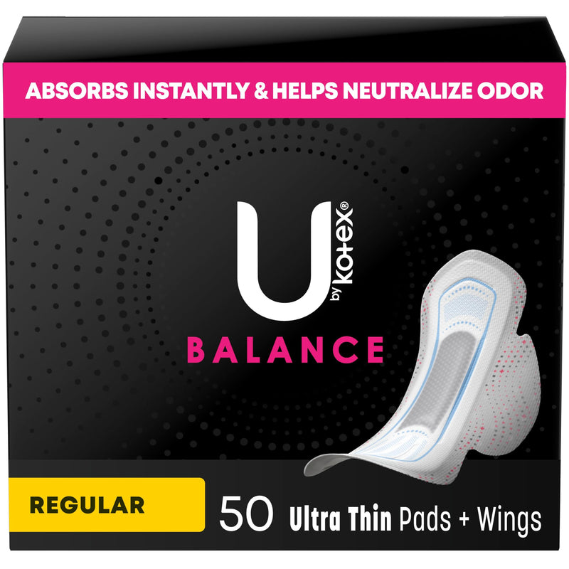 [Australia] - U by Kotex Balance Ultra Thin Pads with Wings, Regular Absorbency, 50 Count (Packaging May Vary) 