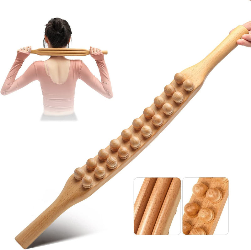 [Australia] - Ninefish Wood Therapy Massage Tools,Massage Stick, Wood Stick for massagea,FBA is Genuine,Double Row 20 Beads Point Treatment Gua Sha Tools for Back Leg,1 pcs 