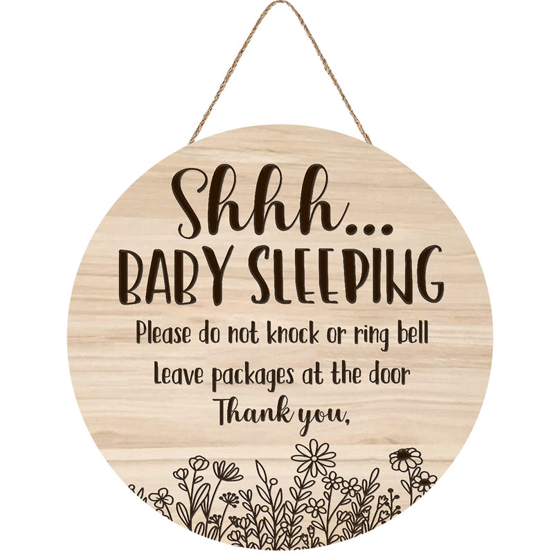 [Australia] - Shhh... Baby Sleeping Hanging Sign Plaque, Do Not Knock Or Ring The Bell, Round Sturdy Wooden Door Hanger for Baby Room, Nursery, Kindergarten, Bedroom, Door Knob Decor 12In 