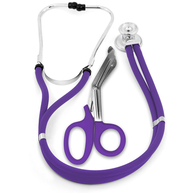 [Australia] - ASA TECHMED Sprague Double Tube Adult and Pediatric Stethoscope + Matching EMT Shears, Ideal for EMT, Nurse, Doctor, Medical Student, Paramedic, and First Responders (Purpe) Purple 