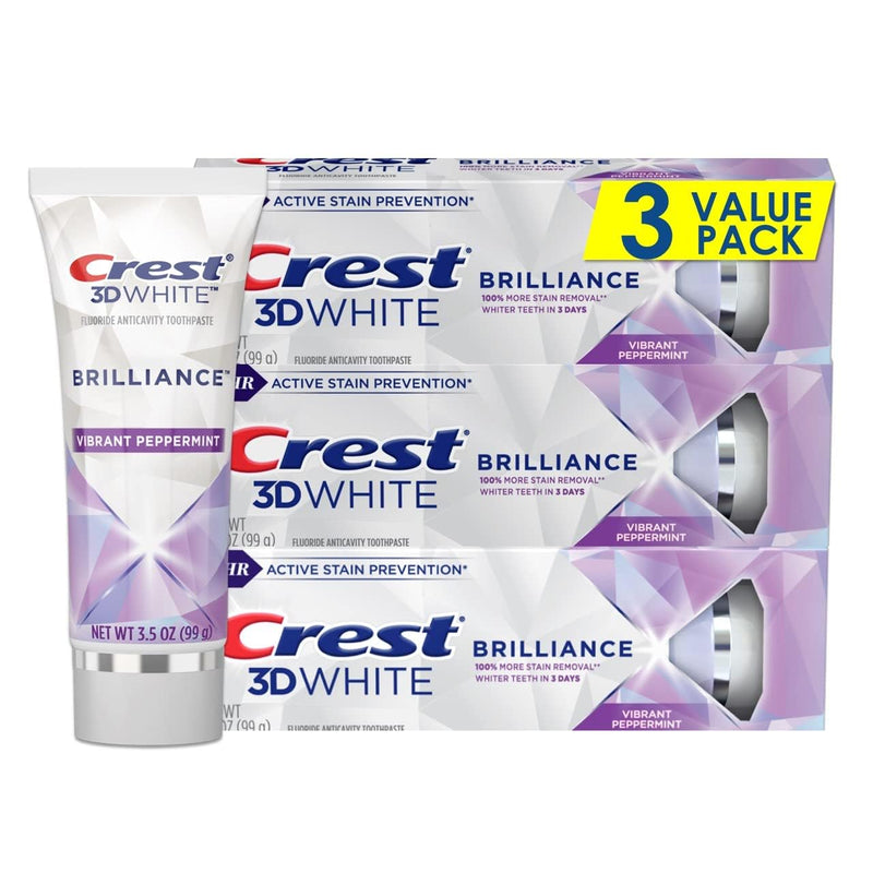 [Australia] - Crest 3D White Brilliance Teeth Whitening Toothpaste, Vibrant Peppermint, 3.5 Ounce (Pack of 3) 3.5 Ounce (Pack of 3) 