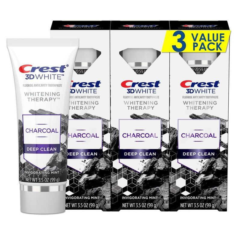 [Australia] - Crest 3D White Whitening Therapy Charcoal Deep Clean Fluoride Toothpaste, Invigorating Mint, 3.5 Ounce, Pack of 3 3.5 Ounce (Pack of 3) 