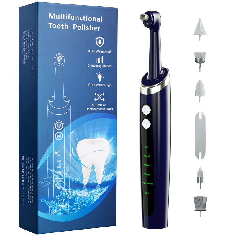 [Australia] - Electric Tooth Polisher, Multifunctional Replacement Head Teeth Cleaning Kit for Fighting Tooth Smoke and Tea Stains, USB Charging, Waterproof (Blue) Blue 