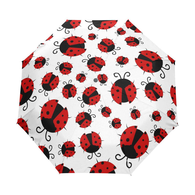 Sport Balls Football Baseball 5 Folds Travel Umbrella for Rain Sun UV Resistant, Windproof 6 Ribs Lightweight Compact Folding Umbrella for Adults Teens Kids Girls Boys Red Ladybugs