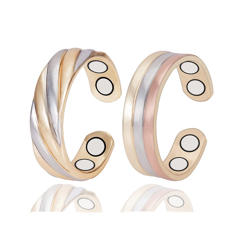[Australia] - Pure Copper Rings for Women, 2PCS Adjustable Magnetic Tricolor Gold Ring, Copper Jewelry（0949 0950） 