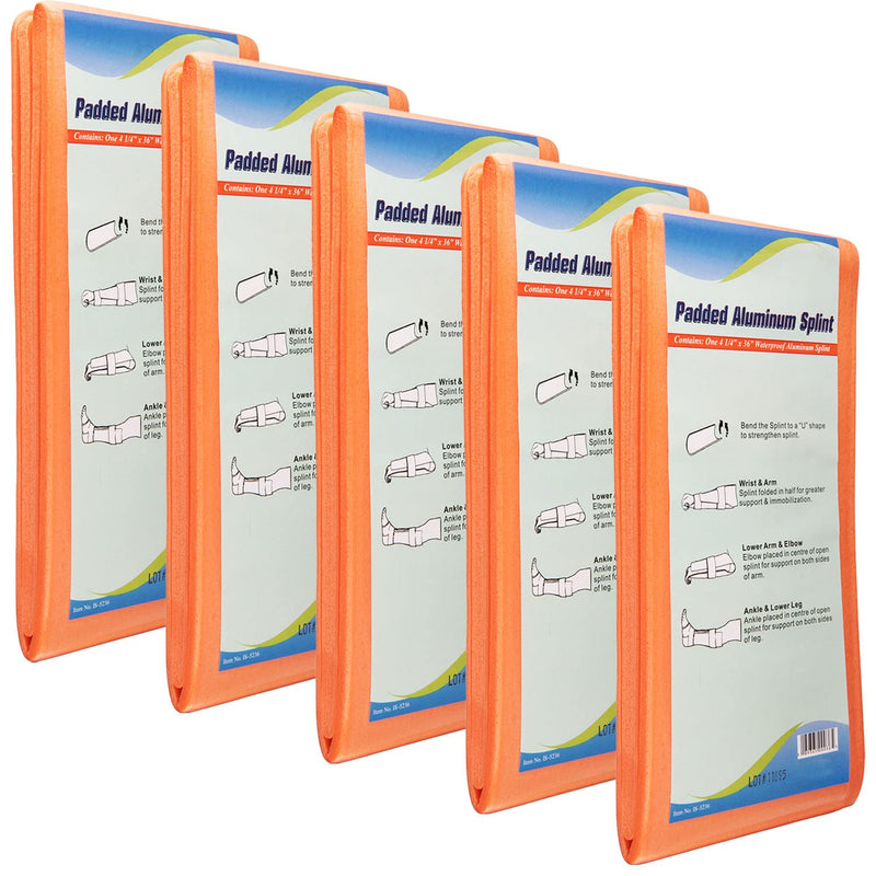 [Australia] - NOVAMEDIC Pack of 5 First Aid Padded Universal Aluminum Splints - 36 inch, Brace for Splinting Hands, Legs, Wrist, Ankle and Fractured or Injured Limbs, Flat Folded, Waterproof 