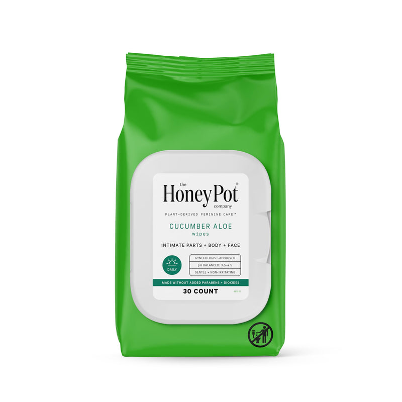 [Australia] - The Honey Pot Company - Feminine Wipes - Daily PH Balancing and Sulfate Free Feminine Products for Parts, Body, or Face - Cucumber Aloe 30 ct. 30 Count (Pack of 1) 