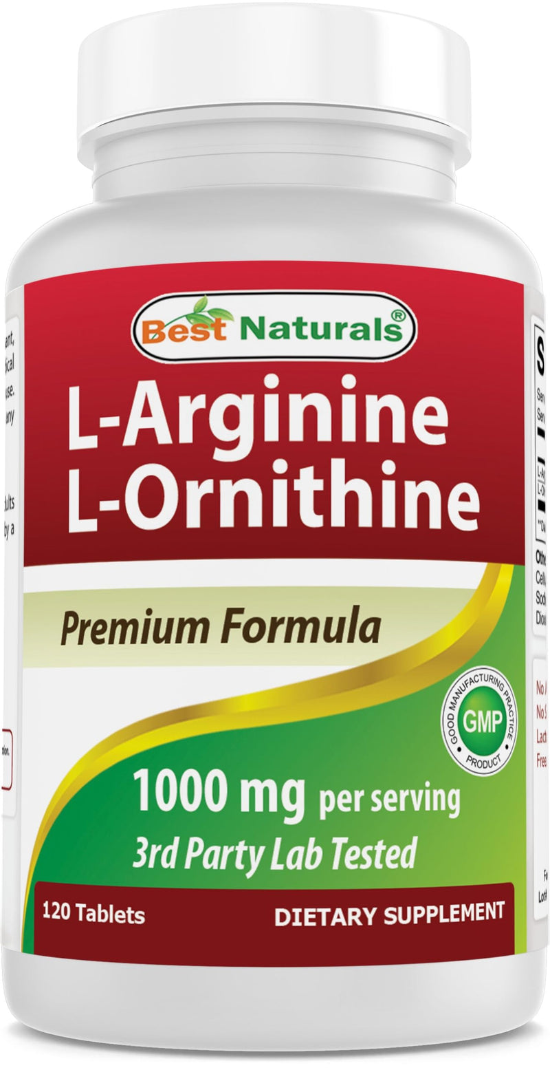 [Australia] - Best Naturals L-Arginine L-Ornithine - 1000mg per Serving - 120 Tablets - Non-GMO & Gluten Free (120 Count (Pack of 1)) 120 Count (Pack of 1) 