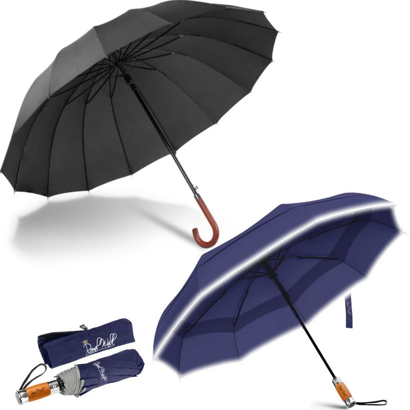 Royal Walk Large Umbrella + Vented Windproof Folding Umbrella