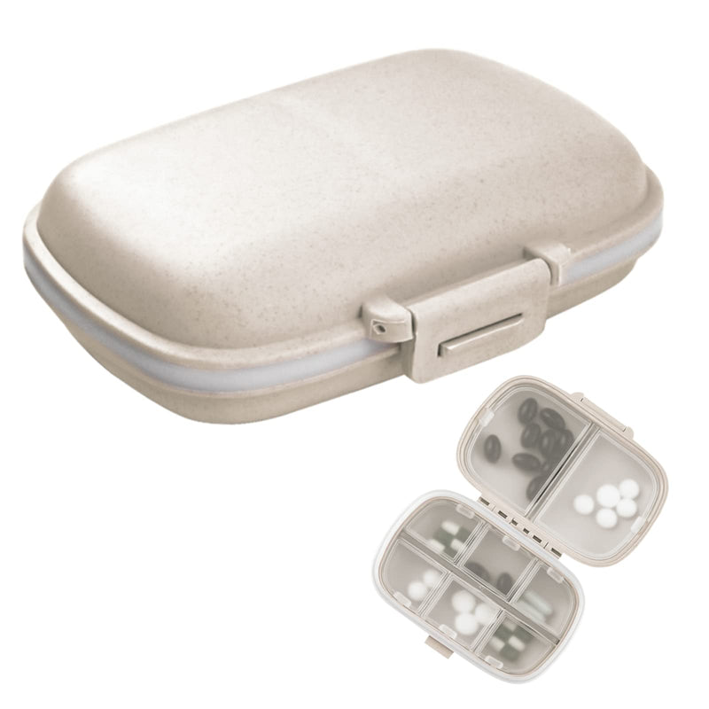 Travel Pill Organizer, 8 Compartments Portable Pill Case, Small Pill Box | [1Pack] [Beige] [For Pocket Purse Portable Medicine Vitamin Container] Beige