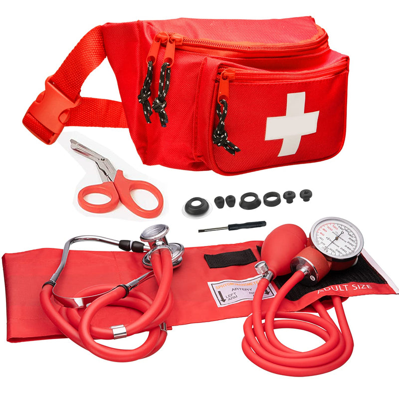 [Australia] - NOVAMEDIC First Aid Fanny Pack Stocked with Emergency Essentials and Professional Aneroid Sphygmomanometer Blood Pressure Machine with Stethoscope Set, Essential Medical Supplies kit 