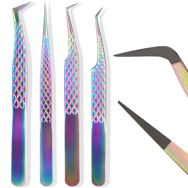 Fiber Tip Lash Tweezers For Eyelash Extension 4 Pcs Tweezers Professional Artist Tech Work Kit Tools,Best Volume Eyelash Lashes Extensions Precision Supplies Volume Boot 90 45 Degree(Multi) Multi