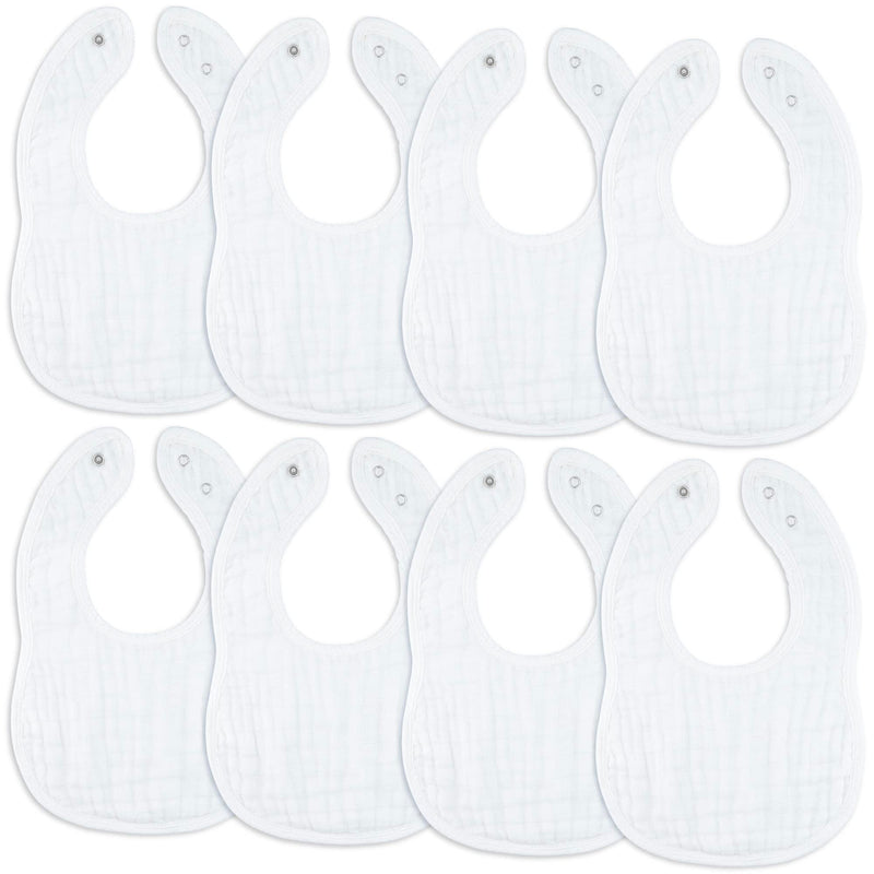[Australia] - Comfy Cubs Muslin Baby Bibs, Drool Bibs, Adjustable with Easy Snaps, Teething & Drooling, Absorbent Bibs for Boys & Girls White - Pack of 8 