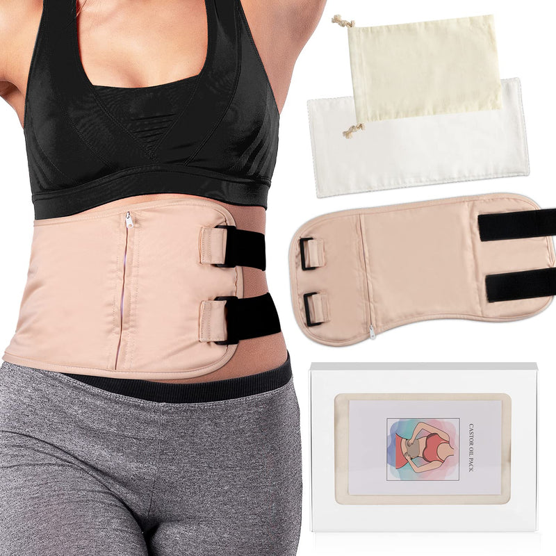 [Australia] - Castor Oil Pack, DEROWN Castor Oil Packs Wrap, Less Mess, Made of Organic Cotton Flannel & Waterproof PUL, Reusable Massage Castor Oil Pack Kit with Anti Oil Leak Design (Oil Not Included) 
