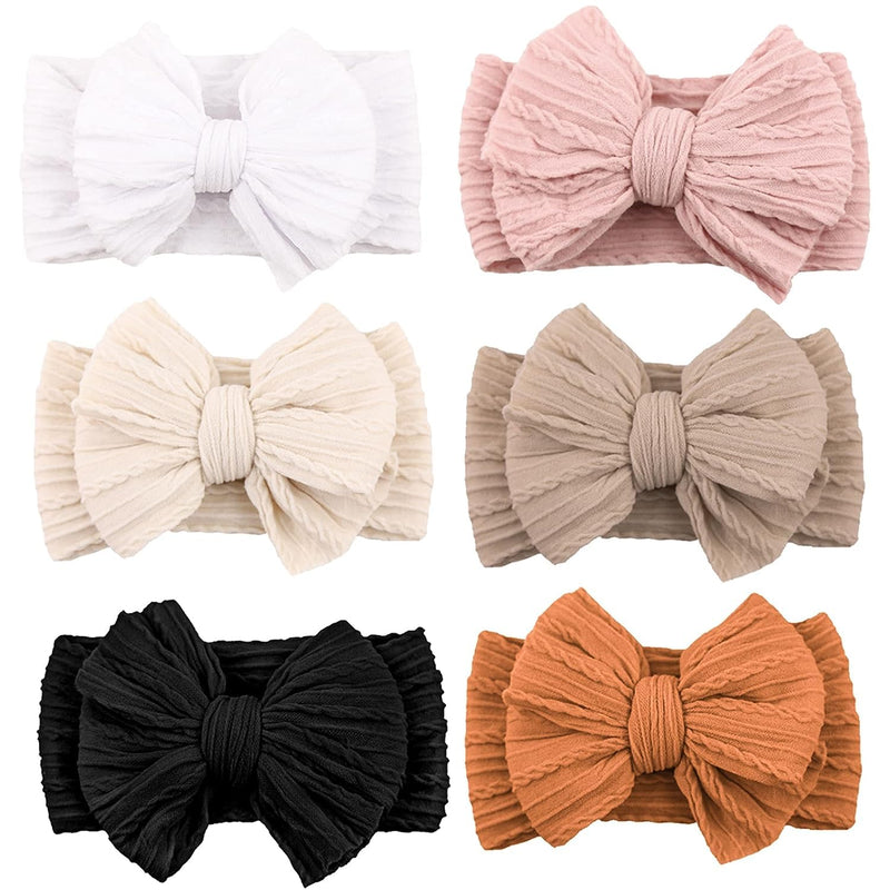 [Australia] - Niceye Handmade Baby Headbands Soft Stretchy Nylon Hair Bands with Bows for Newborn Infant Baby Toddler Girls- Pack of 6 Pink 