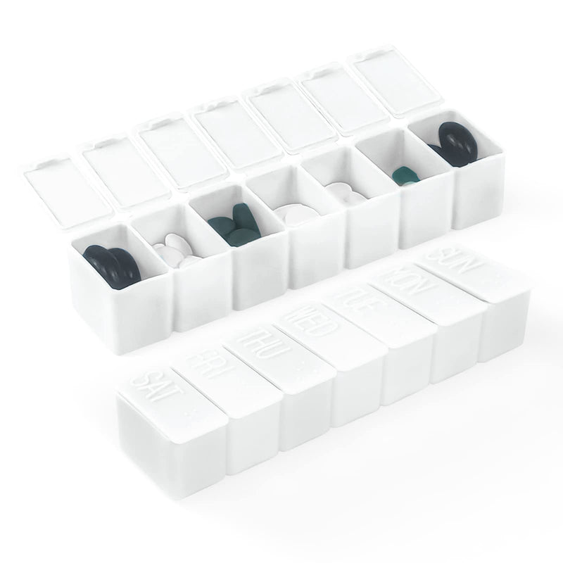 2Pcs Weekly Small Pill Organizer, 7 Day Pill Case, White | [Daily Vitamin Case Medicine Box] [Pill Containers for Medicine Supplements Fish Oil] 2