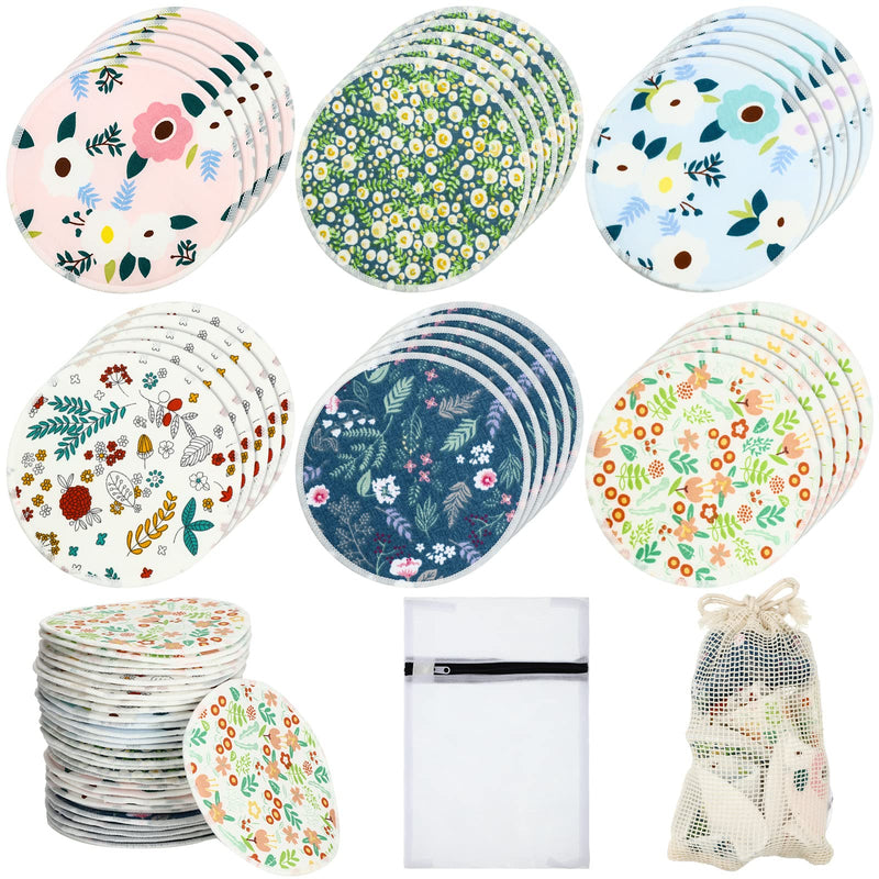 [Australia] - Sosation 30 Pcs Reusable Breast Pads Bamboo Nursing Pads with Wet and Laundry Bag Floral Nipple Pads Breastfeeding Mom Gift(Fresh Pattern) 