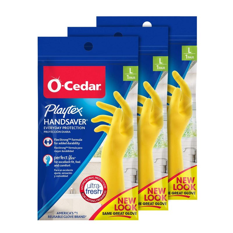 [Australia] - PLAYTEX HandSaver Rubber Gloves for Kitchen and Household Cleaning (3 Pairs) Large 