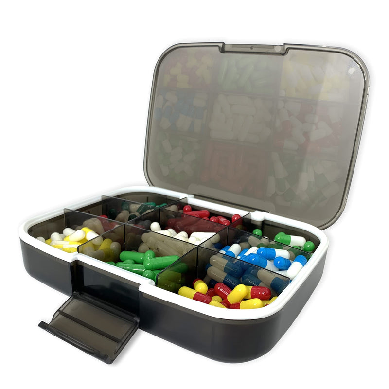 Large Pill Organizer, 7.7x5.7 Travel Vitamin Box Lightproof 9 Compartments Portable Pill Cases Supplements Dispenser Moisture Proof Pill Holder Medicine Container