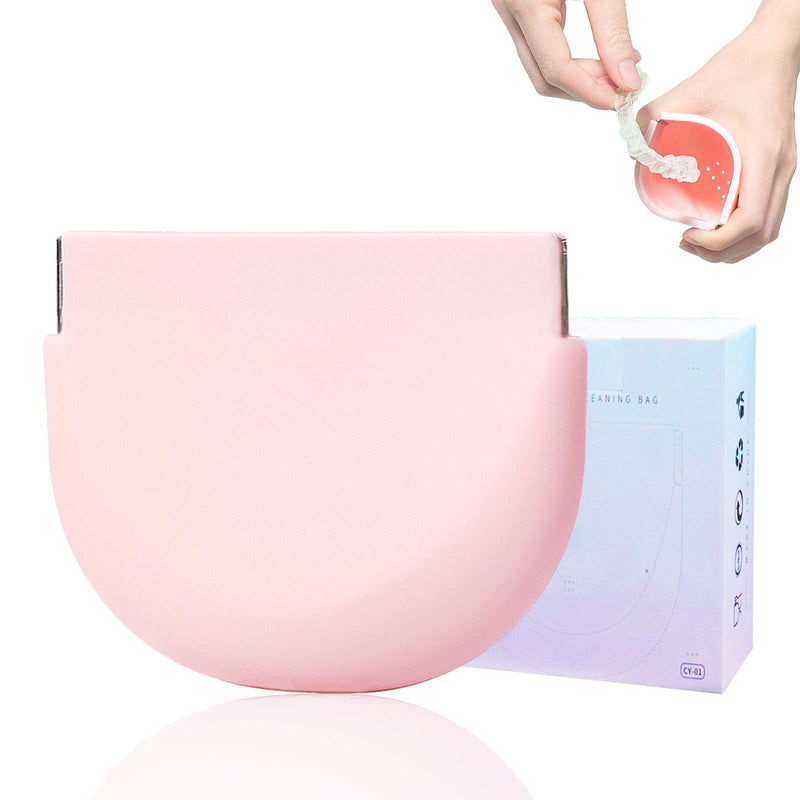 [Australia] - Silicone Pink Retainer Case with Lanyard Slim Cute Retainer Holder Dental Thin Container Braces Case for Girl Women Kids Men Travel Partial Denture Night Mouth Guard Aligner Case 