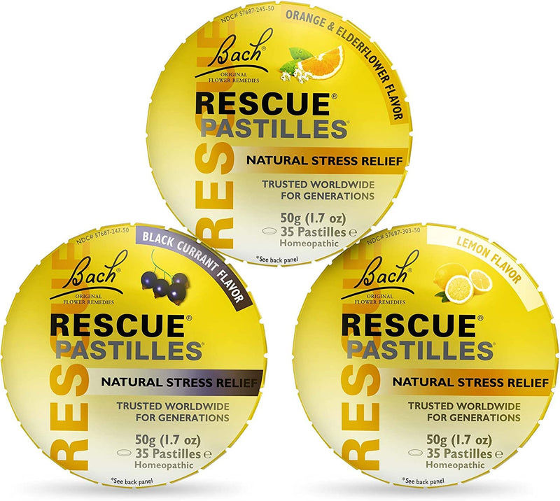 [Australia] - Bach RESCUE PASTILLES Bundle, Orange and Elderflower, Black Currant, and Lemon, Natural Stress Relief Lozenges, Homeopathic Flower Essence, Vegetarian, Gluten and Sugar-Free, 3 Count 