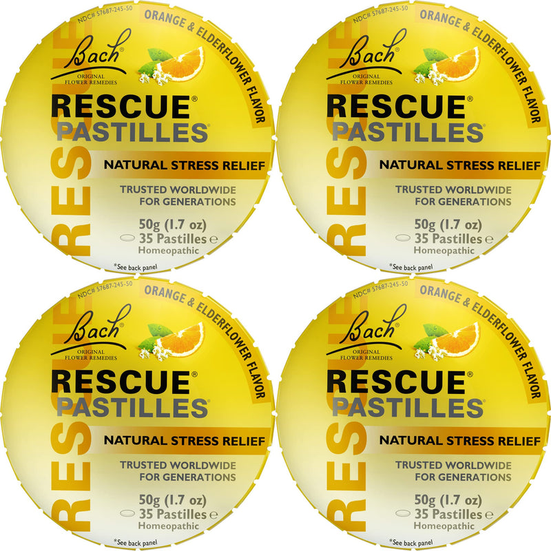 [Australia] - RESCUE Bach PASTILLES, Orange and Elderflower Flavor, Natural Stress Relief Lozenges, Homeopathic Flower Essence, Vegetarian, Gluten & Sugar-Free, 4 Count Orange & Elderflower 