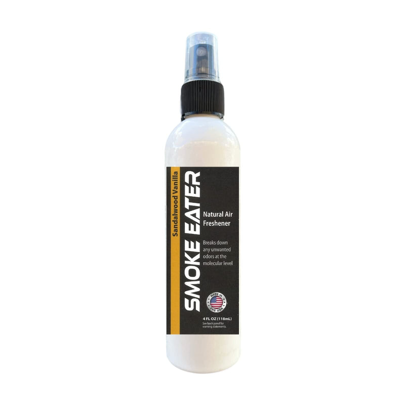 Smoke Eater All Purpose Odor Eliminator - Breaks Down Foul Scents at the Molecular Level - Smoke, Food, Pet and Stale Odor - Ideal For The Home, Apartment Cars, Boats - 4 oz Travel Bottle Sandalwood Vanilla - PawsPlanet Australia