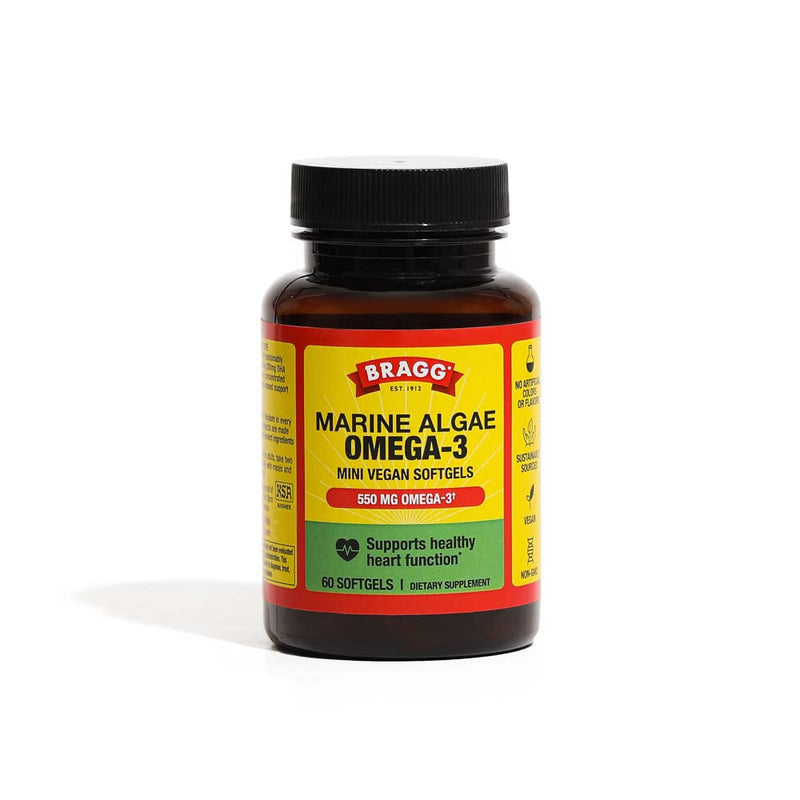 [Australia] - Bragg Vegan Omega 3 Supplement – Sustainably Sourced Marine Algae – Helps Support Brain, Eye & Heart Health - includes EPA & DHA Fatty Acids – Non-GMO - 60 Softgels 