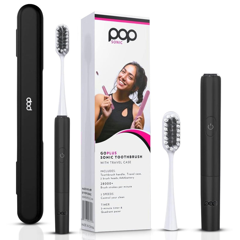 Go Plus Sonic Toothbrushes for Adults w/Electric Toothbrush Case (Black) - Electric Toothbrush for Adults & Kids - Sonic Toothbrush w/ 2 Speeds - 18000-24000 Vibrations Per Minute Black