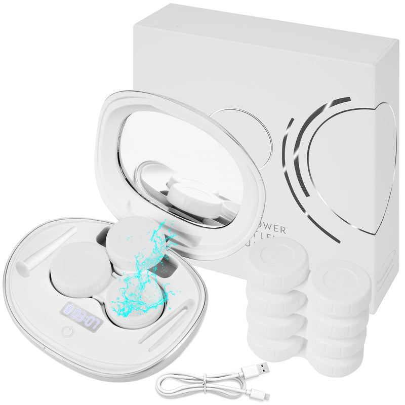[Australia] - MV7 Ultrasonic Contact Lens Cleaner Machine with Timer Display, Big Mirror & USB Charger, Fit Disposal Soft Lens, Colored Contact Lens, RGP Lens and OK Lens (Pearl White) Pearl White 