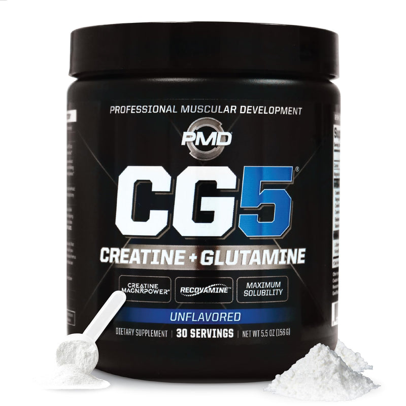 [Australia] - PMD Sports CG5 Premium Creatine & L Glutamine Powder, Power Recovery, Build Lean Muscle, Increase Workout Performance, Maximum Strength Pre Workout & Post Workout, Unflavored, 30 Servings 5.5 Ounce (Pack of 1) 