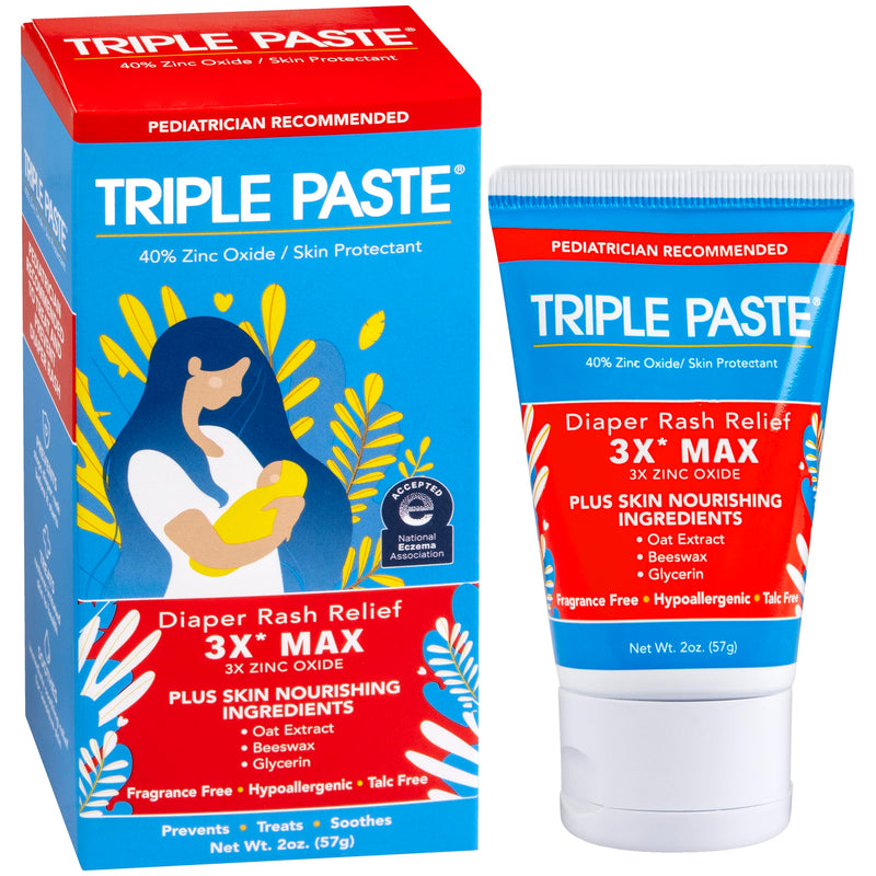 [Australia] - Triple Paste 3X Max Diaper Rash Ointment, Maximum Strength Zinc Oxide Ointment for Severe Diaper Rash, 2 oz Tube 