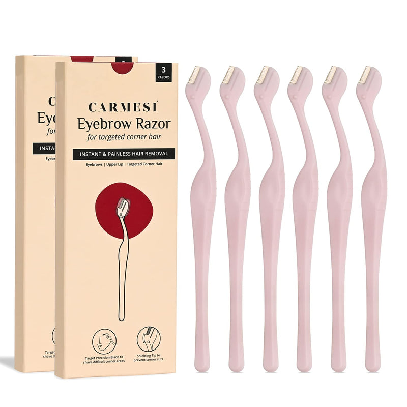 [Australia] - Carmesi Eyebrow Razor for Women | Facial Hair Removal for Eyebrows, Upper Lip & Corners | Painless Shave with Precision Blade & Safety Shield | 3 Count (Pack of 2) 