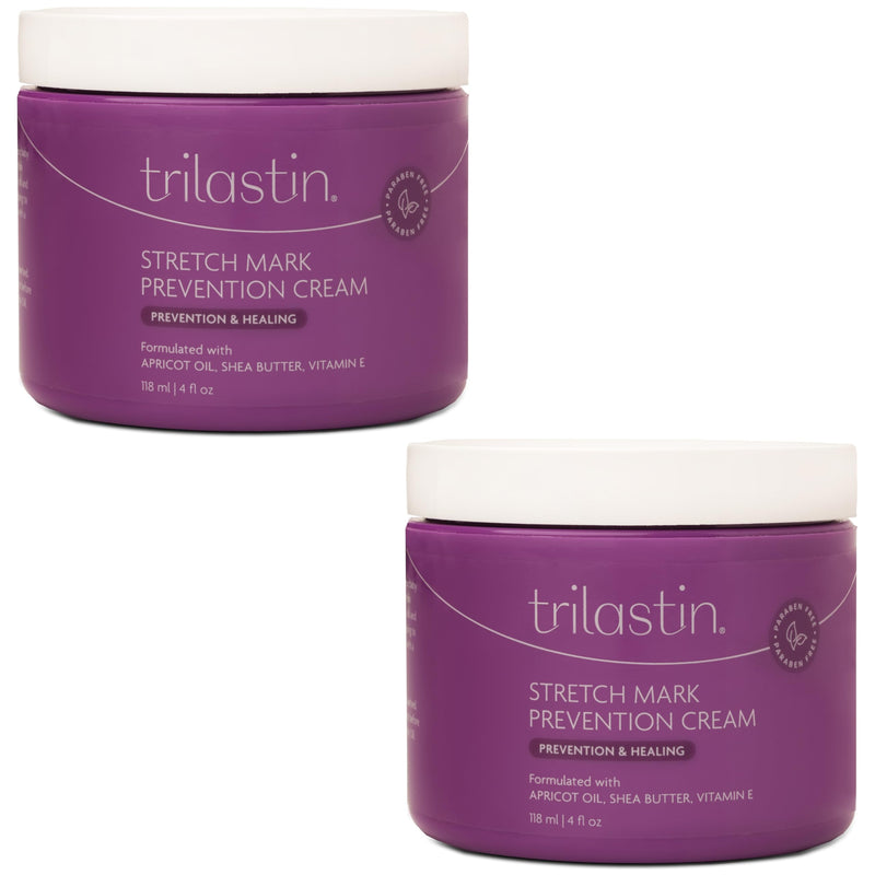 [Australia] - TriLASTIN Maternity Stretch Mark Prevention Cream - 4 Fl Oz Each, 2 Pack - Hypoallergenic & Paraben Free Pregnancy & Postpartum Skincare - Prenatal Formula to Prevent Marks & Baby Essentials Stretch Mark Cream 2 Pack 
