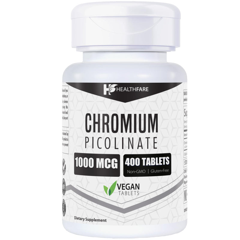 [Australia] - Chromium Picolinate 1000mcg | 400 Tablets | Support Carbohydrate Breakdown & Metabolism | Non-GMO and Gluten-Free by HealthFare 400 Count (Pack of 1) 