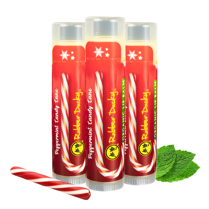 Rubber Ducky Hydrating Lip Balm for Men & Women - All Natural, Nourishing & Moisturizing Lip Balm Stick with Peppermint Oil, Vitamin E, Sunflower Oil & Beeswax - Lipcare for Dry Cracked Lips - 3 Pack Candy Cane