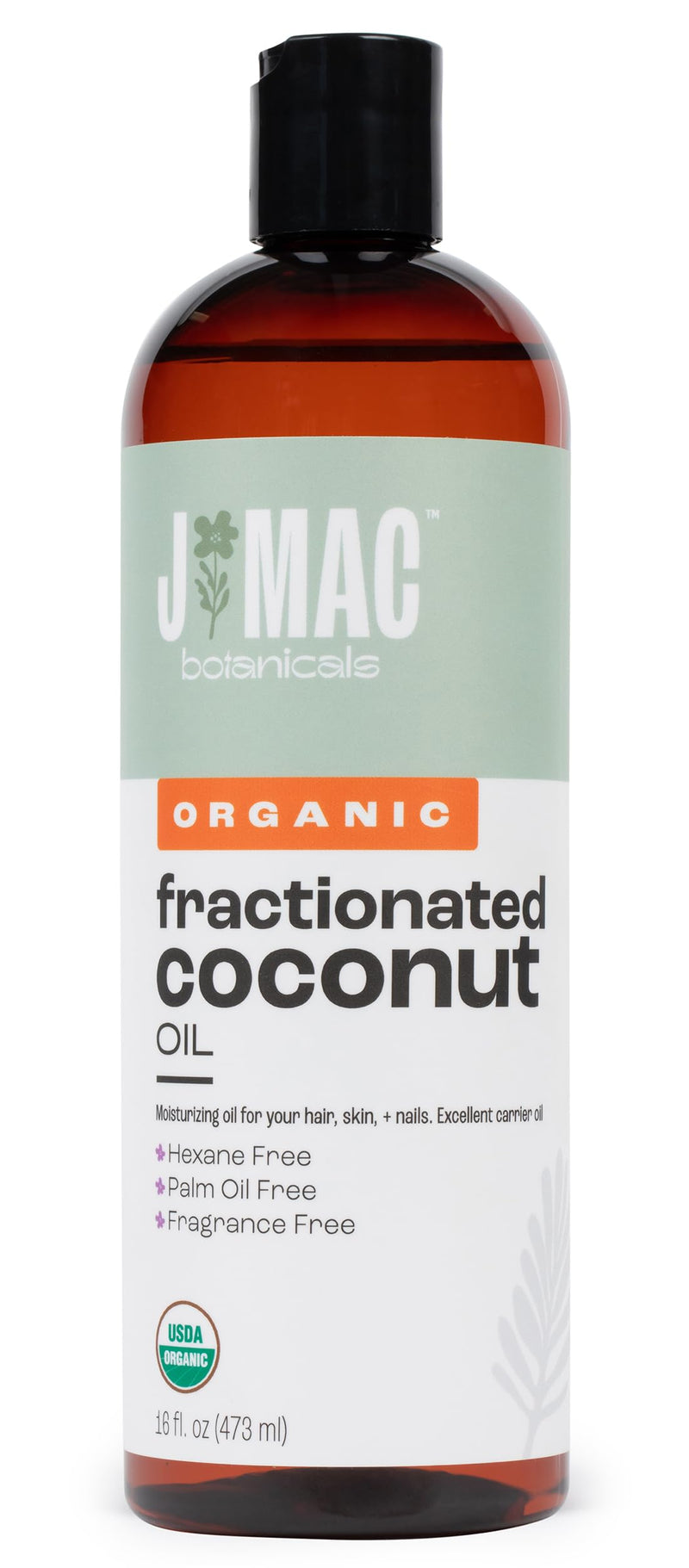 [Australia] - J MAC BOTANICALS, Organic Fractionated Coconut Oil (16 Oz.) Carrier oil for diluting essential oils, leave in conditioner for dry damaged hair, skin, massage 1 