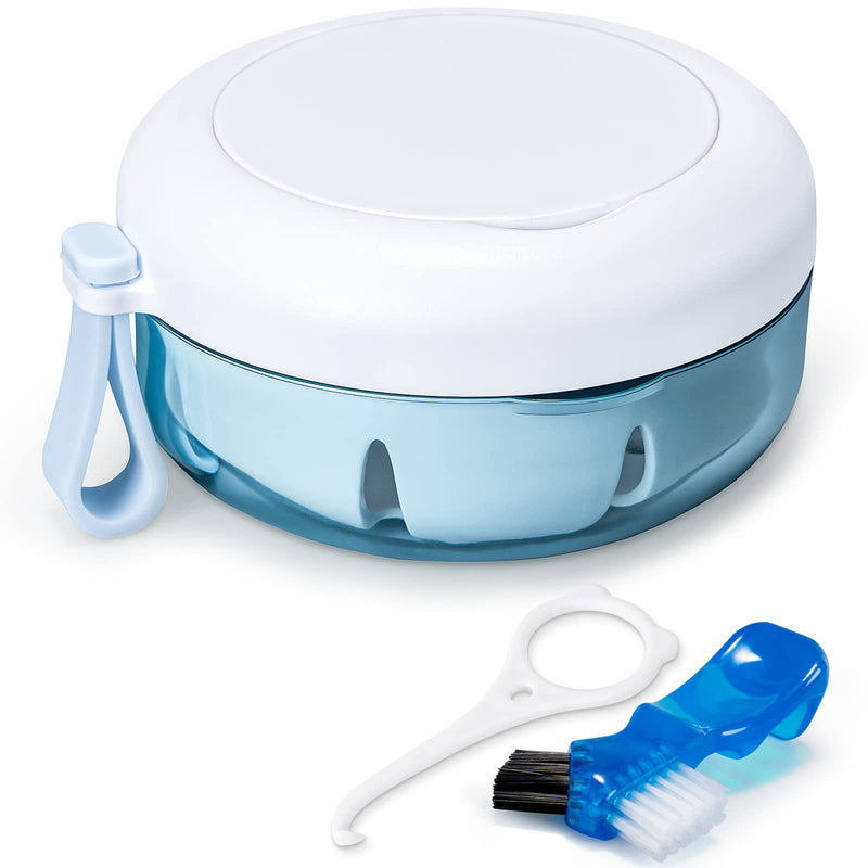 [Australia] - Leak Proof Denture Cup Kit Portable Retainer Case Perfect for Travel, Denture Case Container Cleaning Care for Dentures Aligner Mouth Guard with Denture Brush,Strainer, Removal Tool and Mirror White 