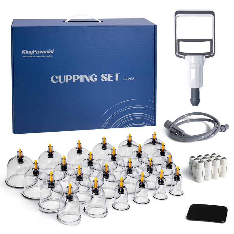 [Australia] - KingPavonini 24 Cups Cupping Therapy Set, Professional Chinese Cupping Set with Magnetics, Portable Vacuum Cupping for Cellulite Reduction, Pain Relief and Blood Circulation 